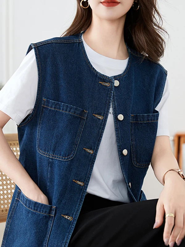 

Women's Cotton Denim Vest Washed Casual Style Spring 2026 City Commute Warmth Comfortable Fit Jeans Vest with Pockets
