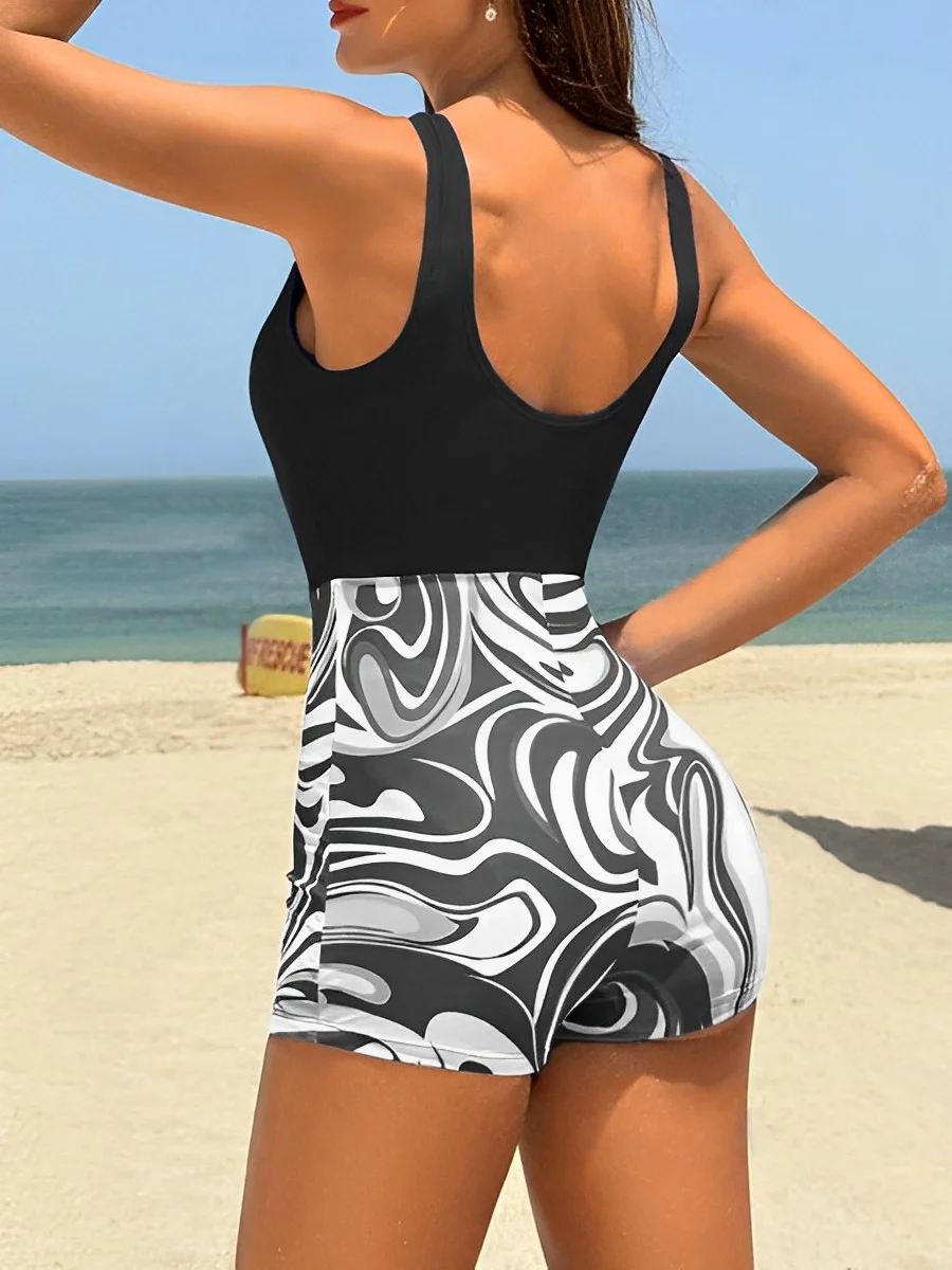 2025 traje de baño sin mangas de retales, traje de baño de una pieza para mujer, bañistas femeninos, traje de baño, ropa de playa de verano