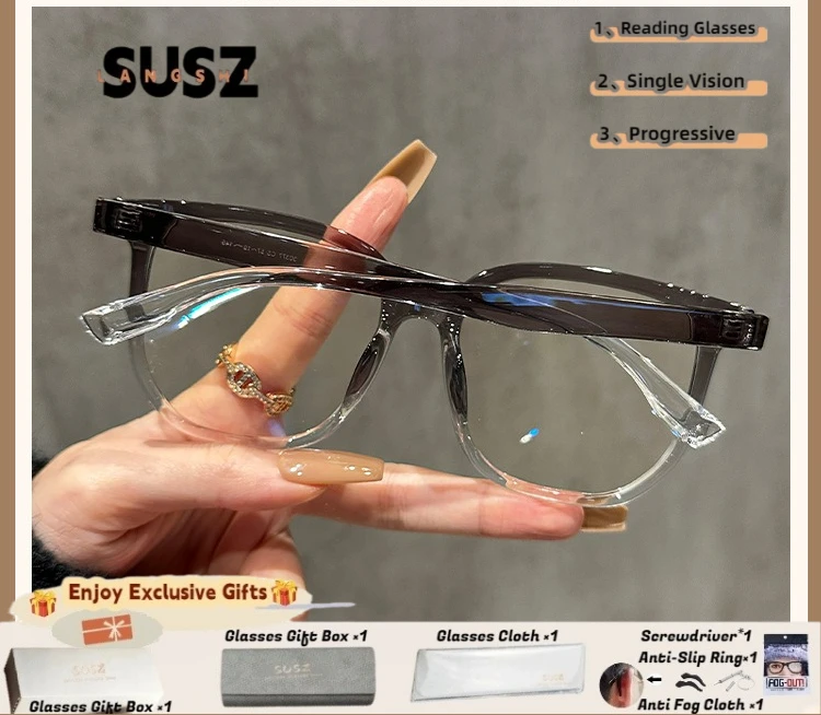 LS-SUSZ Classic Vintage Everyday Anit Blue Light Blocking Myopia Glasses Square Progressive Prescription Reading Glasses