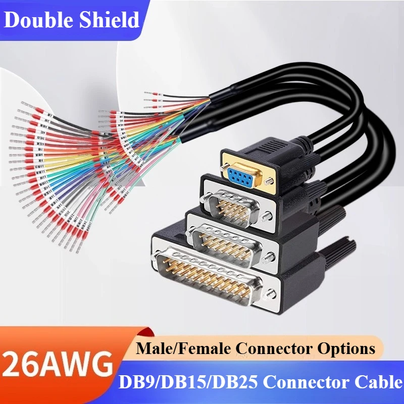 Câble de connecteur série DB9 DB15 DB25 de qualité industrielle, avec Terminal mâle femelle, 26awg, 9 broches, câble de Port parallèle 1-20M