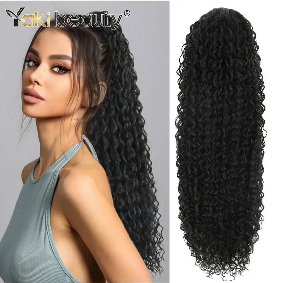 

Длинный курчавый вьющийся синтетический хвостик на шнурке 24 дюйма, органическое наращивание волос на клипсе для быстрой и легкой изменении стиля