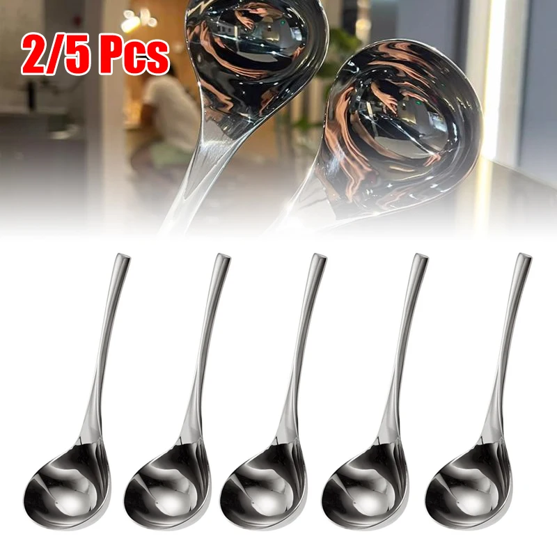

2/5 шт. ложка из нержавеющей стали, серебряная утолщенная длинная ручка из нержавеющей стали, ложки для горячей кастрюли, кухонная утварь, ложка для риса, кухня