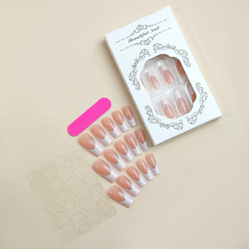 Faux ongles à tête carrée pour French manucure, couverture complète, imperméable, portable, presse, N64.Girl