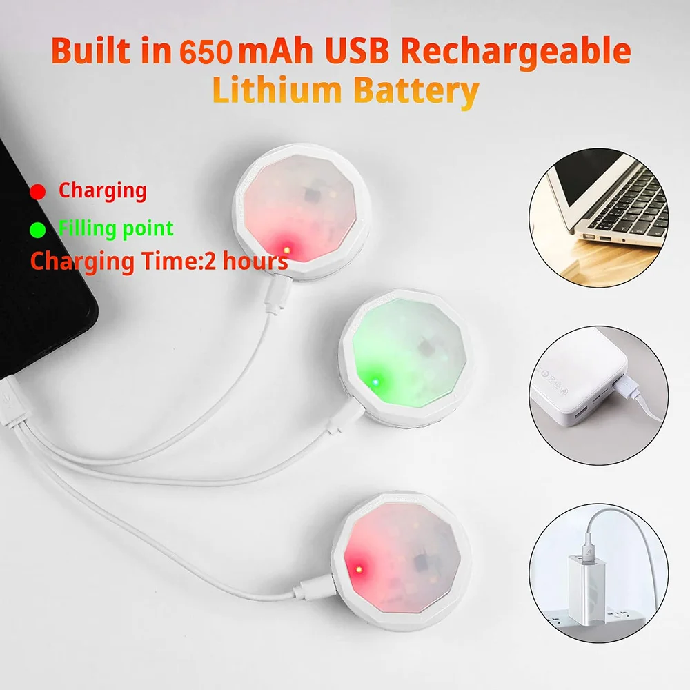 USB Rechargeable Mini Led Puck Lamp 4000K Natural White Indoor Home Decoration 60MM DC5V for Bedroom,Foyer,Corridor