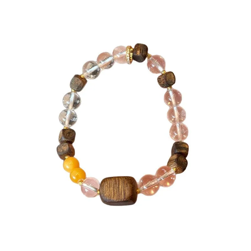 Natural Agarwood Nan Cube Sugar Beads 6mm Bracelet Clear Crystal Women's Collectible Jewelry Holiday Gift