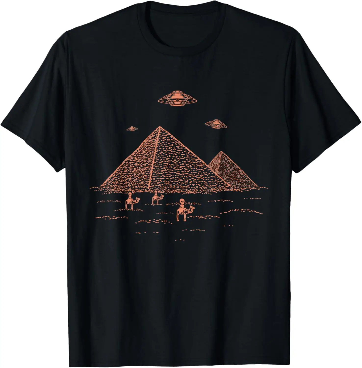 

Alien Pyramids UFO Sightings Extraterrestrial Camel Ride Graphic Tee Short Sleeve Trip T-Shirt