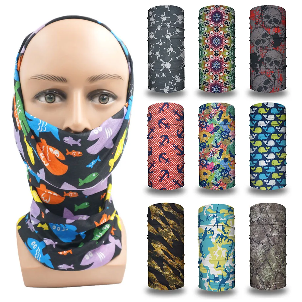 Fish Camo Headband Bandana for Women Men Seamless Neck Windproof Cycling Hiking Face Mask Gaiter Party Sports Skull Balaclava