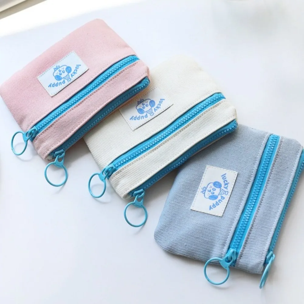 

New Zipper Coin Purse Contrast Color Canvas Students Card Holder Double Layer Portable Lipstick Key Storage Bag