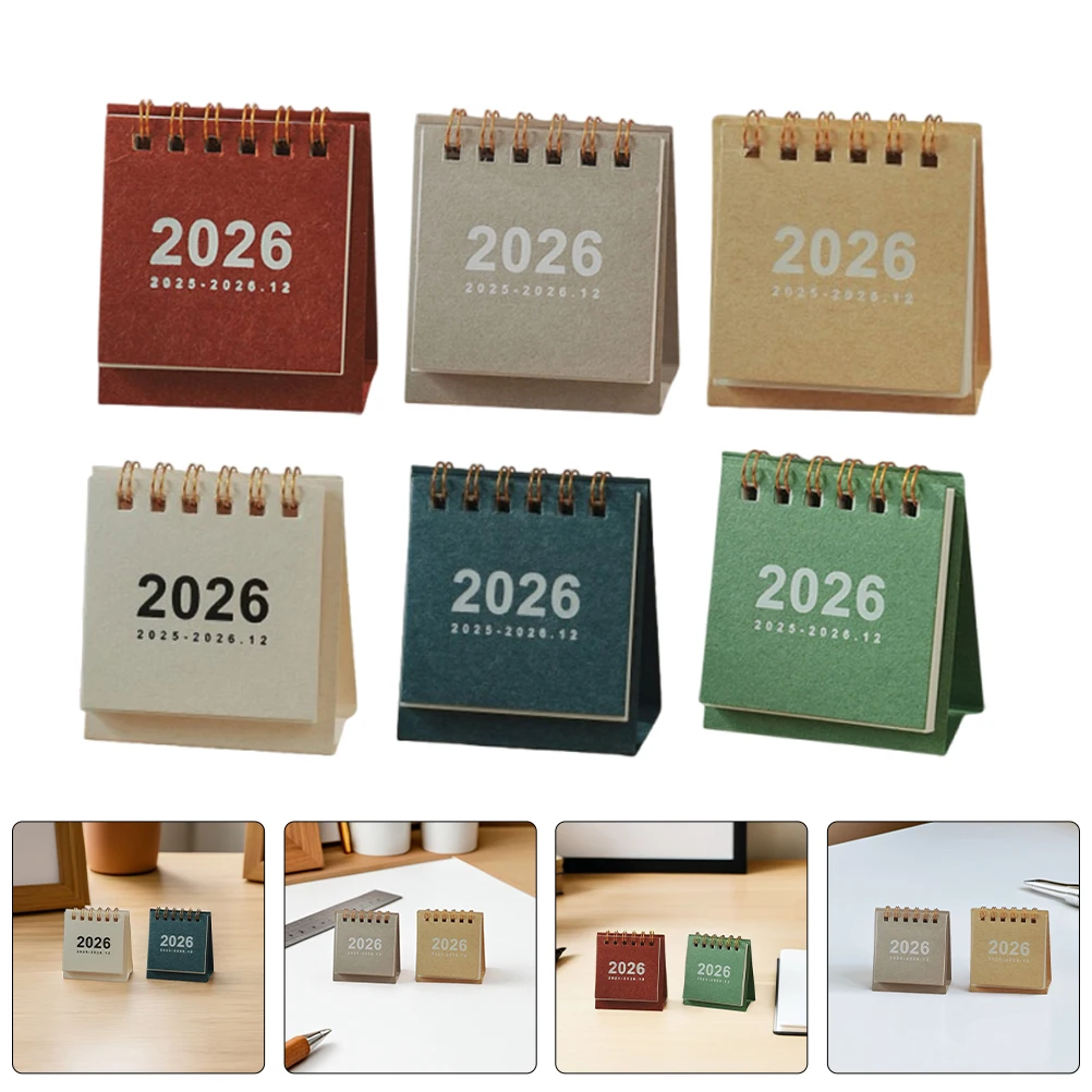 

6pcs 2025-2026 Mini Desk Compact Flip Pocket Smooth Writing Surface Habit Tracker Planner For Office Home Study Desktop 2026