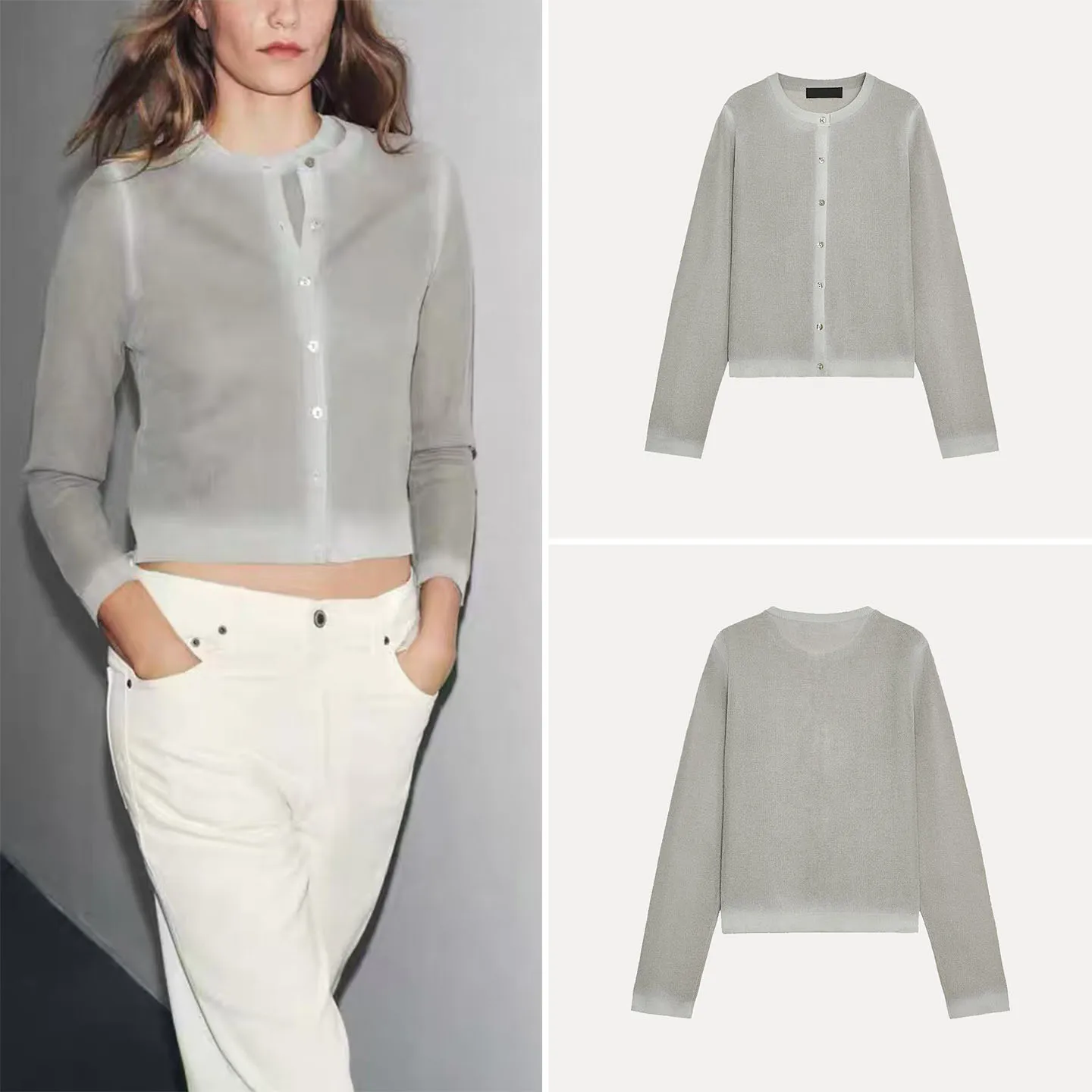 

Z Women's adient Color Long Sve round Ne Knitted Jaet 2025 New Sle European Faion Ladies Sweater Cardigan