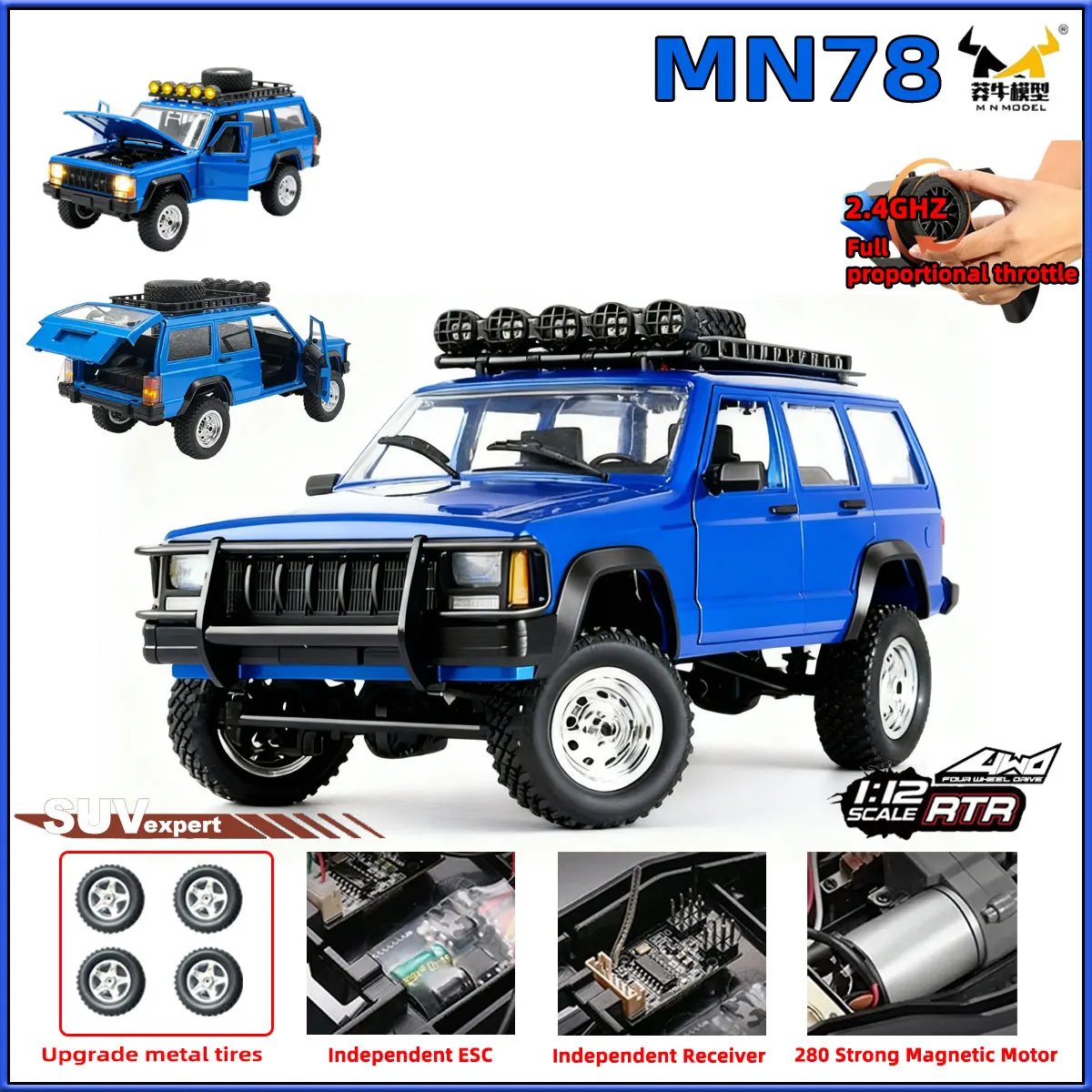

1:12 MN78 Полномасштабная модель MN RTR RC Car 2,4G 4WD 280 Мотор Пропорциональный внедорожный автомобиль с дистанционным управлением для мальчиков Рождественские подарки