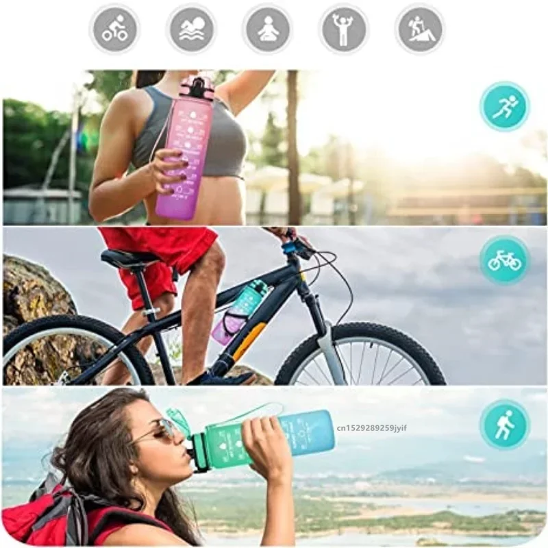 600ML/750ML/1000ML Sports Water Bottle Gradient Color Motivational Bottle with Time Marker Leak-proof Cup Gym Outdoor Drinkware