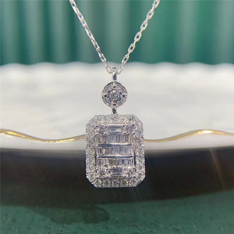 Huitan Luxury Crystal Cubic Zircon Square Pendant Necklace Temperament Elegant Women's Accessories Fancy Gift New Trendy Jewelry