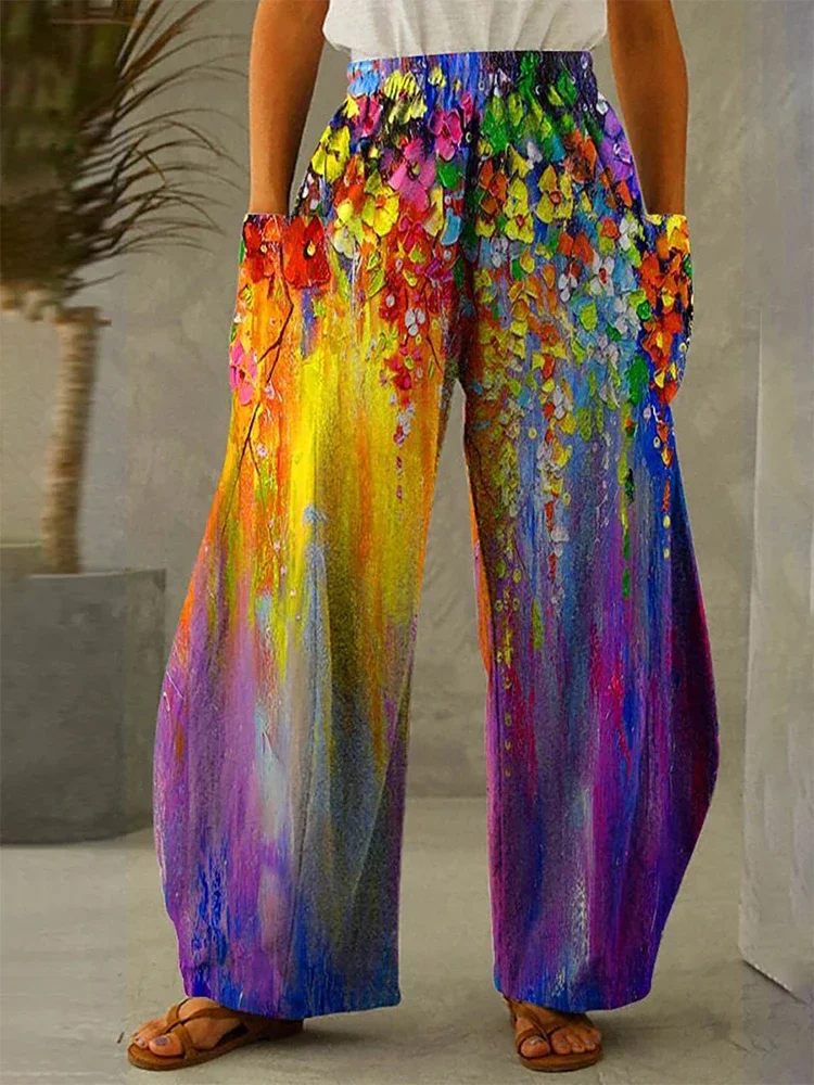 Colorful Waterfall Full Length Wide Leg Pants 3D All Over Print Thin Hipster Fashion Summer Streetwear Sweatpants Women Clothing