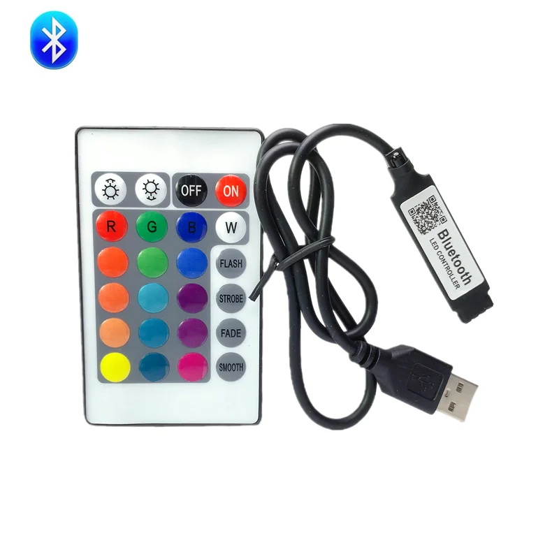 Smart Bluetooth-compatible Controller Mini USB LED RGB Controller With 24Key IR Remote For 5V SMD 2835 5050 RGB LED Strip Light