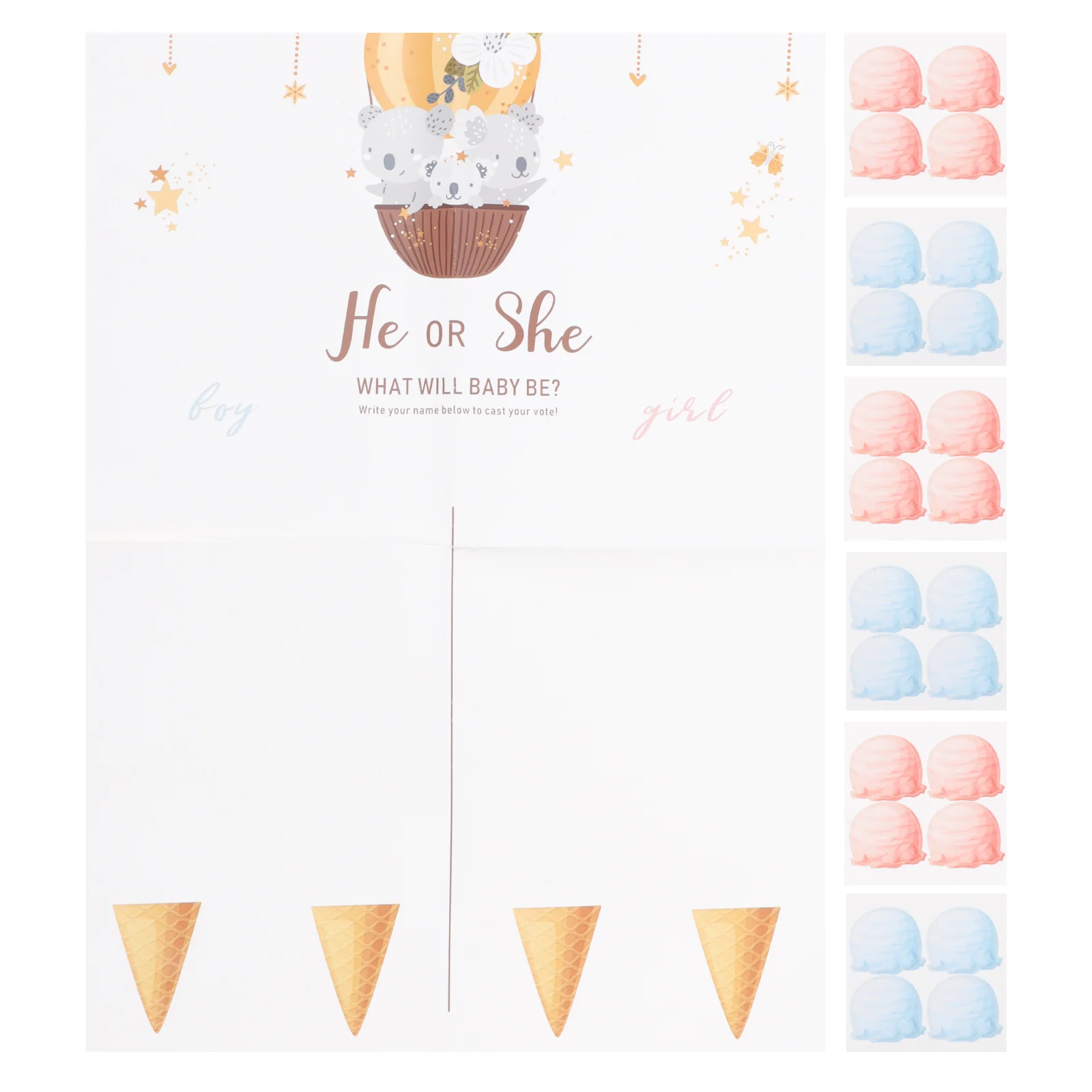 1세트 성별 공개 게임 카드와 투표 스티커 파티 장식 키트 (베이비 샤워 성별 발표용)