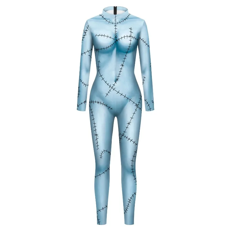 Sally Kostüm Frau Halloween Party Bodysuit Phantasie Bodysuit Damen Verkleidung tragen Karneval Overall Langarm sexy Zentai Anzug