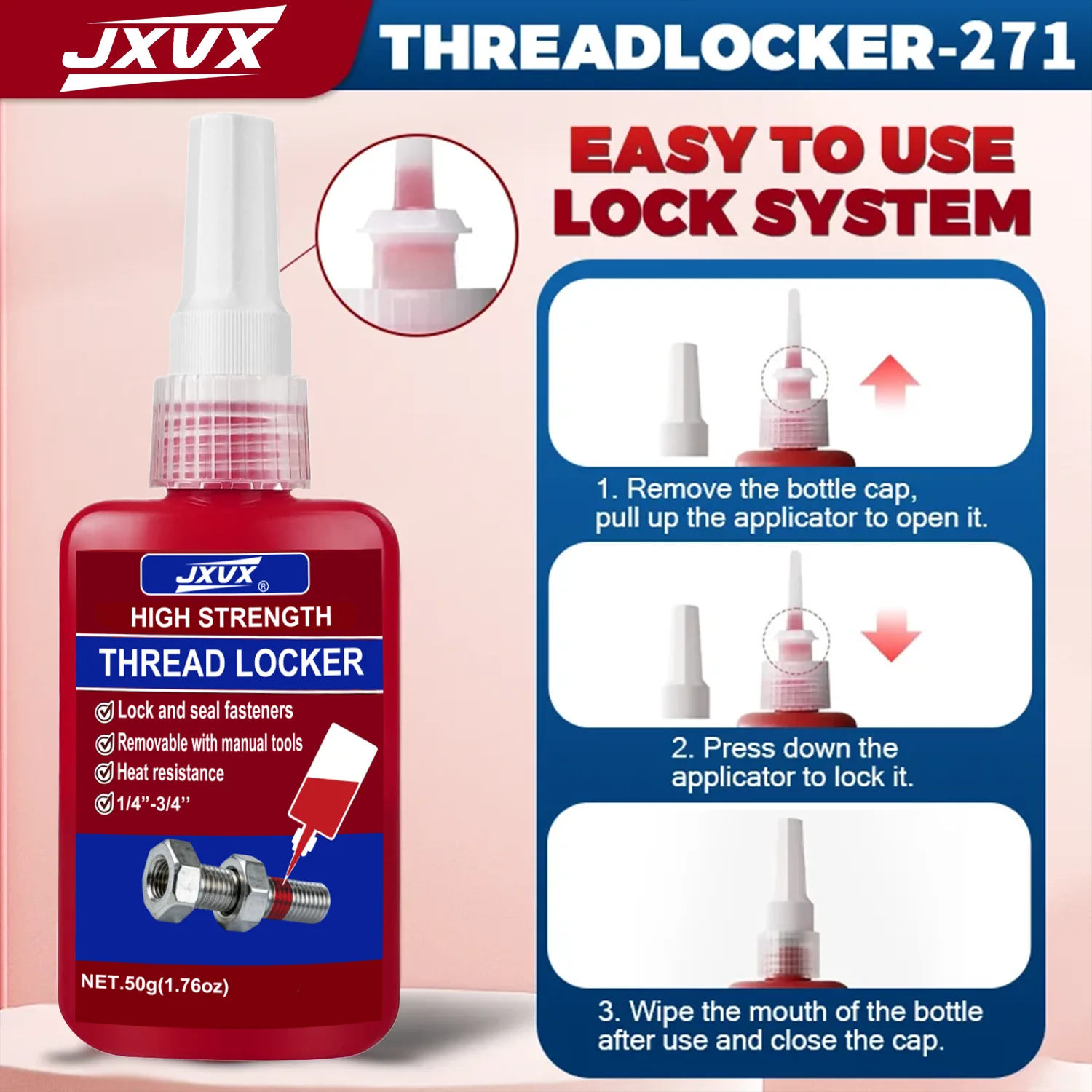 271/243 Threadlocker Medium to High Thread Locking Agent Sealant 50ml Anaerobic Glues Anti Loose Screw Glues Fastening Quickly Cured Threadlocker Adhesive for Screw Red/Blue Automotive Industrial Repair Maintenance.