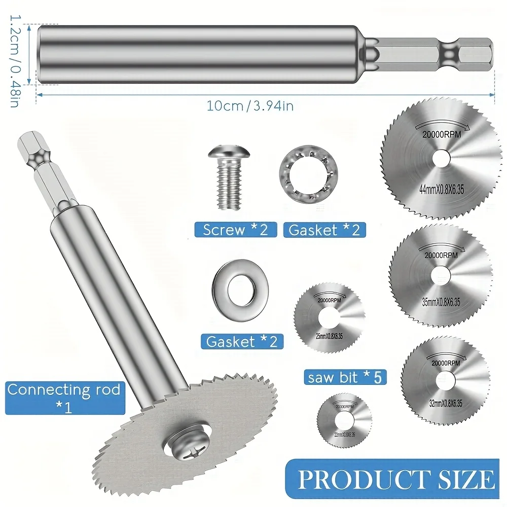 고속 강철 절단 휠 - 1/4 헥스 샹크 얇은 블레이드 로터리 톱용 교체 가능한 절단 헤드 5개 포함