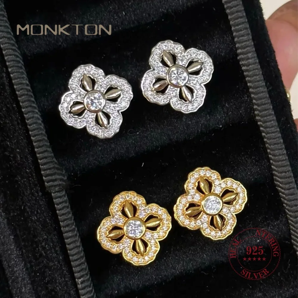 

Monkton S925 серьги-гвоздики из чистого серебра с клевером для женщин, роскошные серьги-гвоздики с товкачиком Lucky Leaf, подарки в стиле ретро, изящные ювелирные изделия