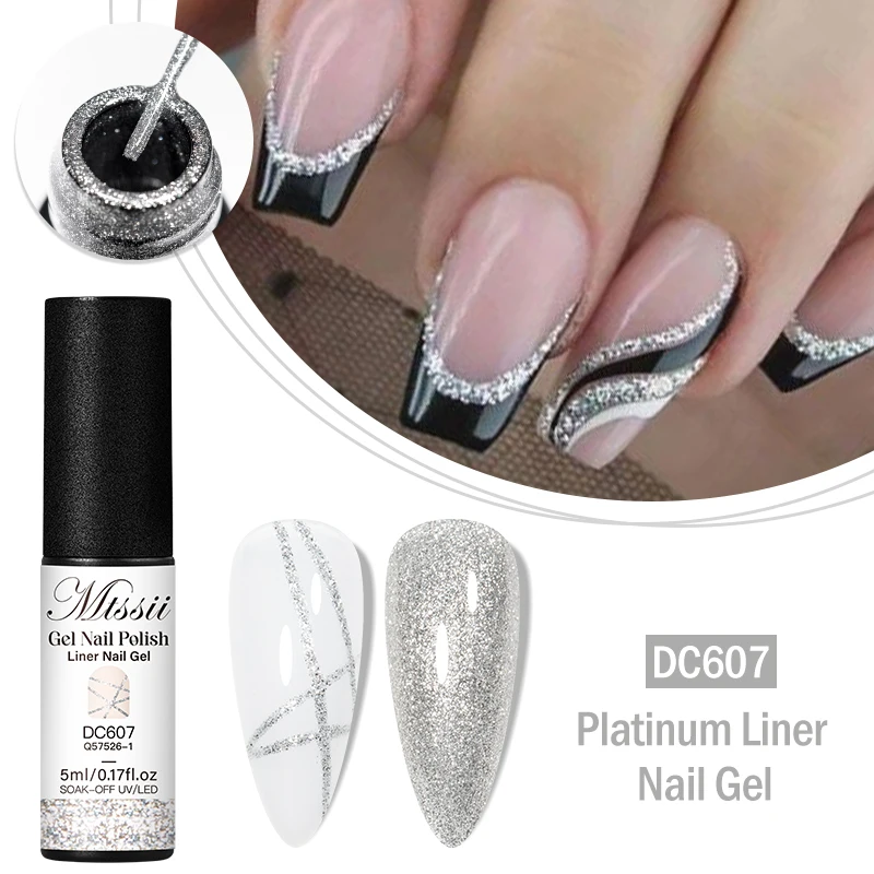 Mtssii 5ml Shiny Platinum Gel Nail Polish - 6 Colors,Metallic Platinum Effect,Hypoallergenic Lead-Free,Perfect for DIY Nail