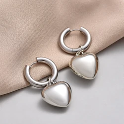 Stainless Steel Hoop Heart Drop Earrings for Women Fashion Exquisite Solid Black Gold Silver Color Earring Party Wedding Jewelry