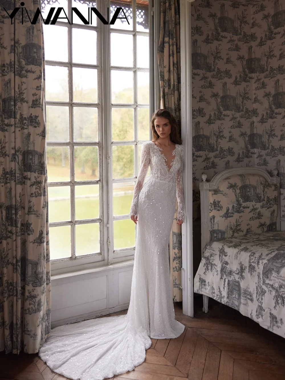 

New Gorgeous Beaded Lace Wedding Dress Dreamy Open Back Mermaid Long Bridal Gown Customized Sparkling Vneck Dresses For Bride