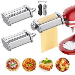 Stainless Steel Pasta Roller Cutter Set for KitchenAid Fettucine Spaghetti Cutter Pasta Attachment for KitchenAid Stand Mixer