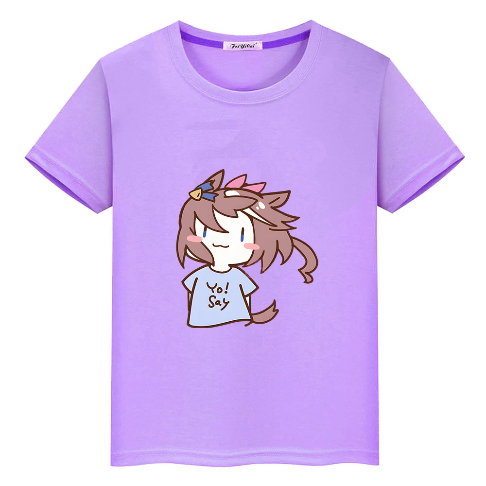 Uma Musume Pretty Derby Cute T-shirt Boys and Girls Comfortable Soft Tee-shirt 100% Cotton Tees Casual Kawaii Cartoon Tshirts