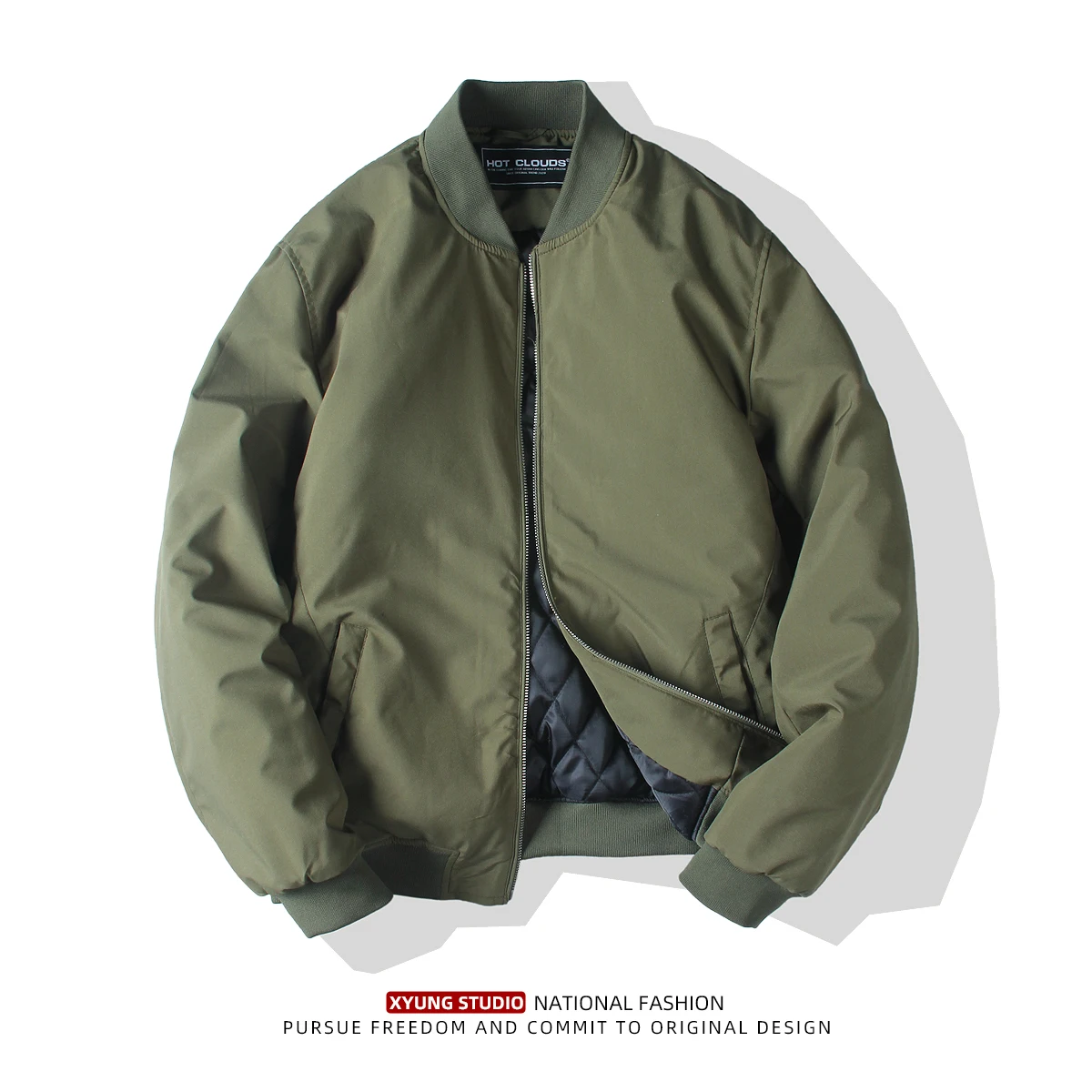 

Thiened Cotton Baseball Jaet Men's Winter Warm Outerwear Faion Brand American Sle Flng Collar Jaet Polyester Filling