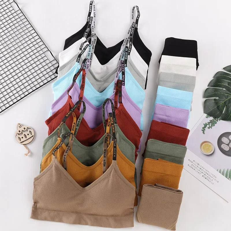 스포츠 여성 브래지어 팬티 세트 원활한 브래지어 탑 세트 편지 활성 착용 브래지어 여성 섹시한 란제리 세트 피트니스 자르기 탑 속옷