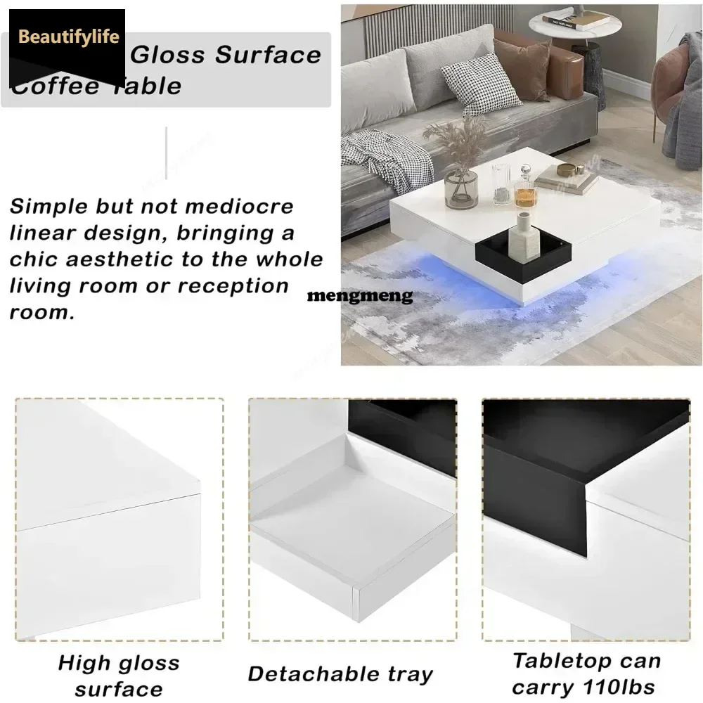 hot selling 31.5Modern Square LED Coffee Table with 16 Colors,Modern Minimalist Square Cocktail Table Detachable Tray Plug D80