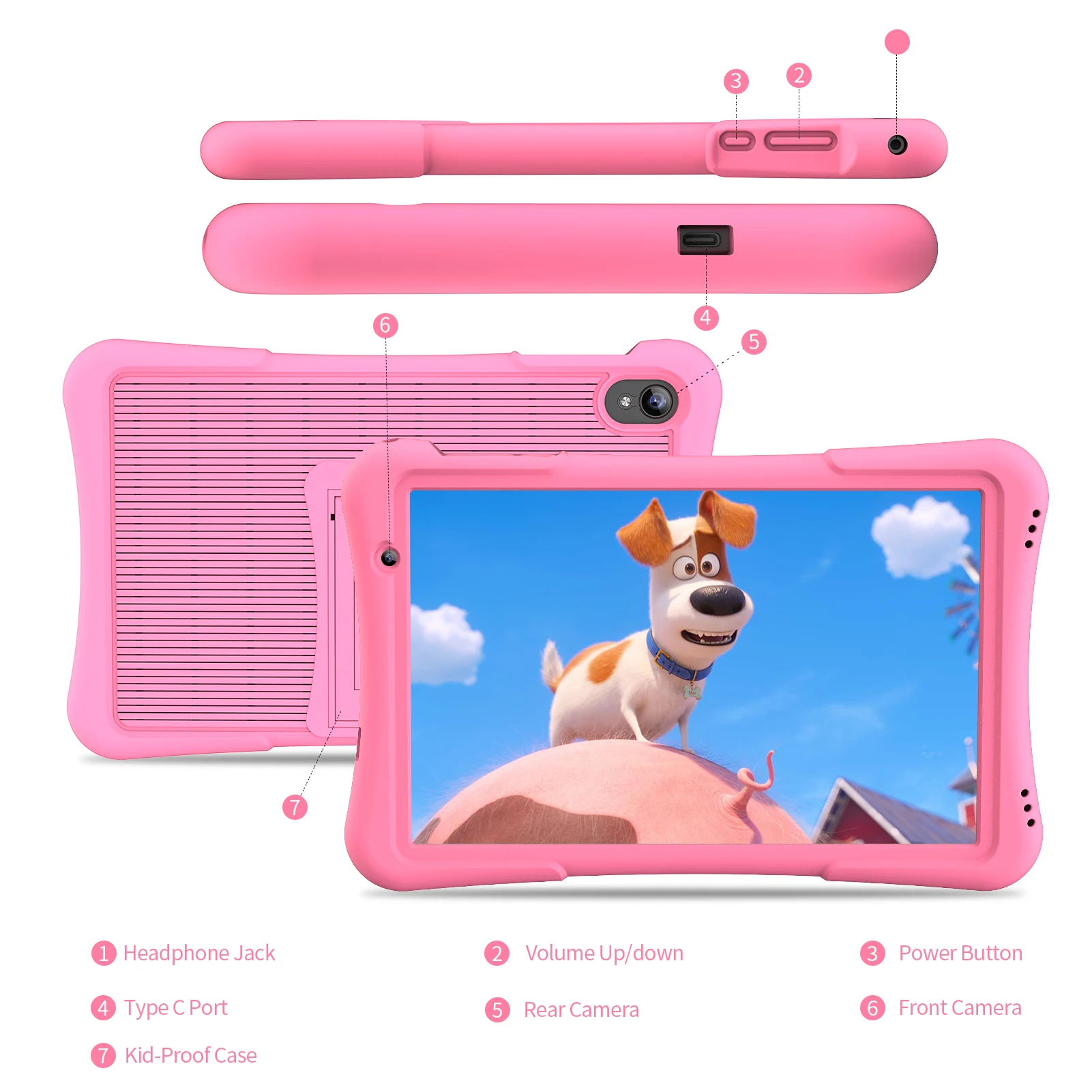 PRITOM Tablet infantil Android 12 de 10 polegadas 32 GB, Quad-Core, 6000 mAh, grande tela HD IPS, WiFi 6, câmera dupla, Bluetooth,