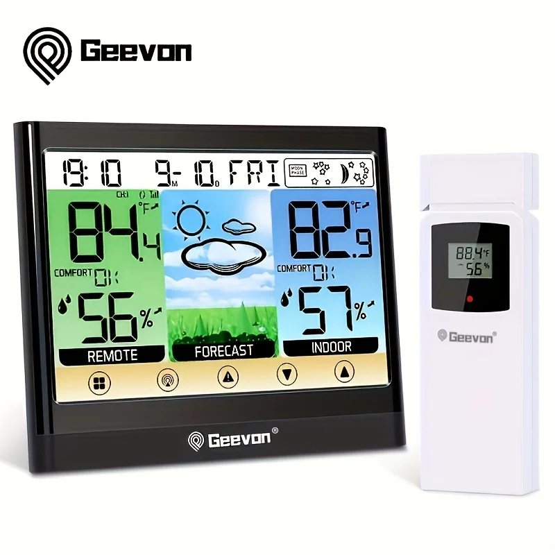 Geevon Weather Station Wireless Indoor Outdoor Thermometer Hygrometer With Touch LCD Display Digital Weather Thermometer