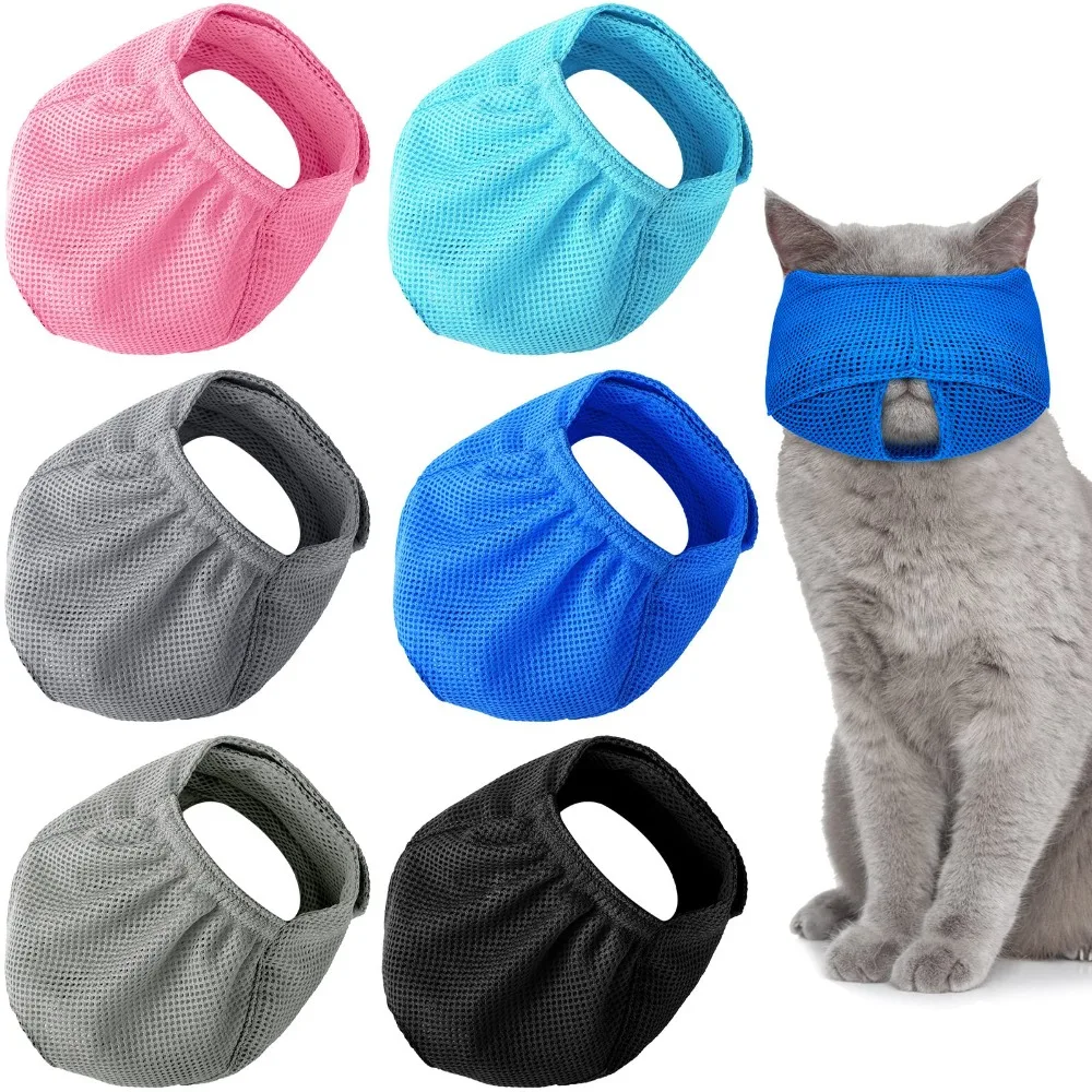 

6pcs Pet Cats Anti Bite Mask Breathable Mesh Cat Travel Tool Bath Beauty Grooming Supplies Cat Bathing Bag Pet Cat Supplies