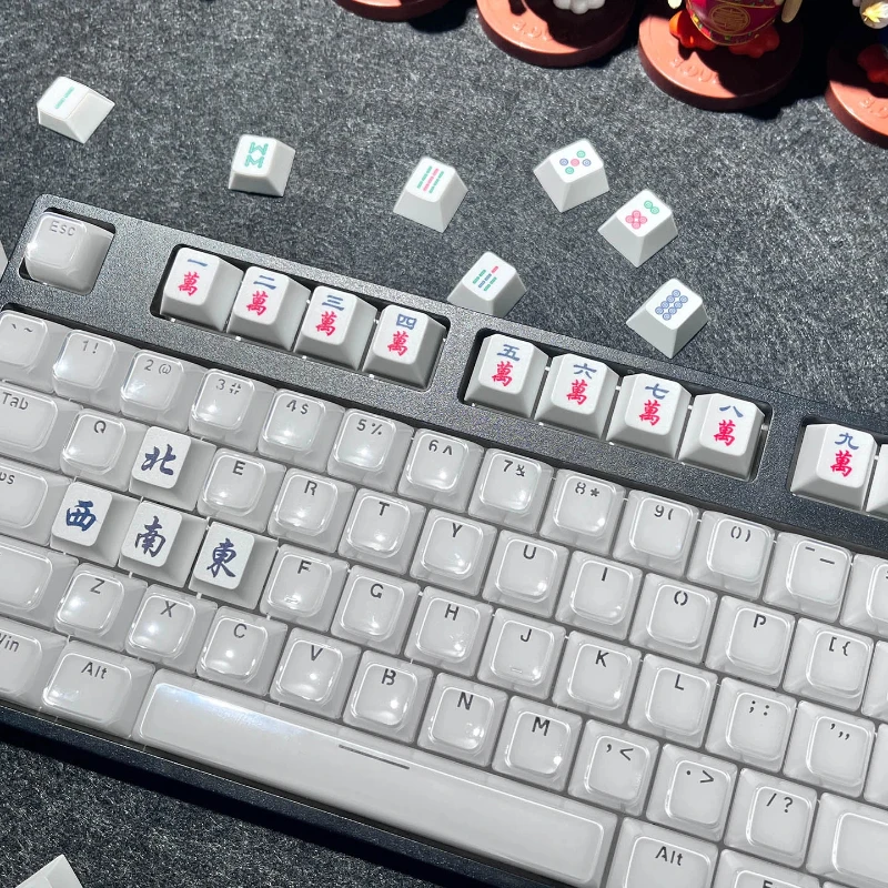 Mechanical Keyboard Keycaps White Translucent Mahjong 16 Keys Pbt Dye Sublimation Custom Replacement For Diy Keyboard Enthusiast