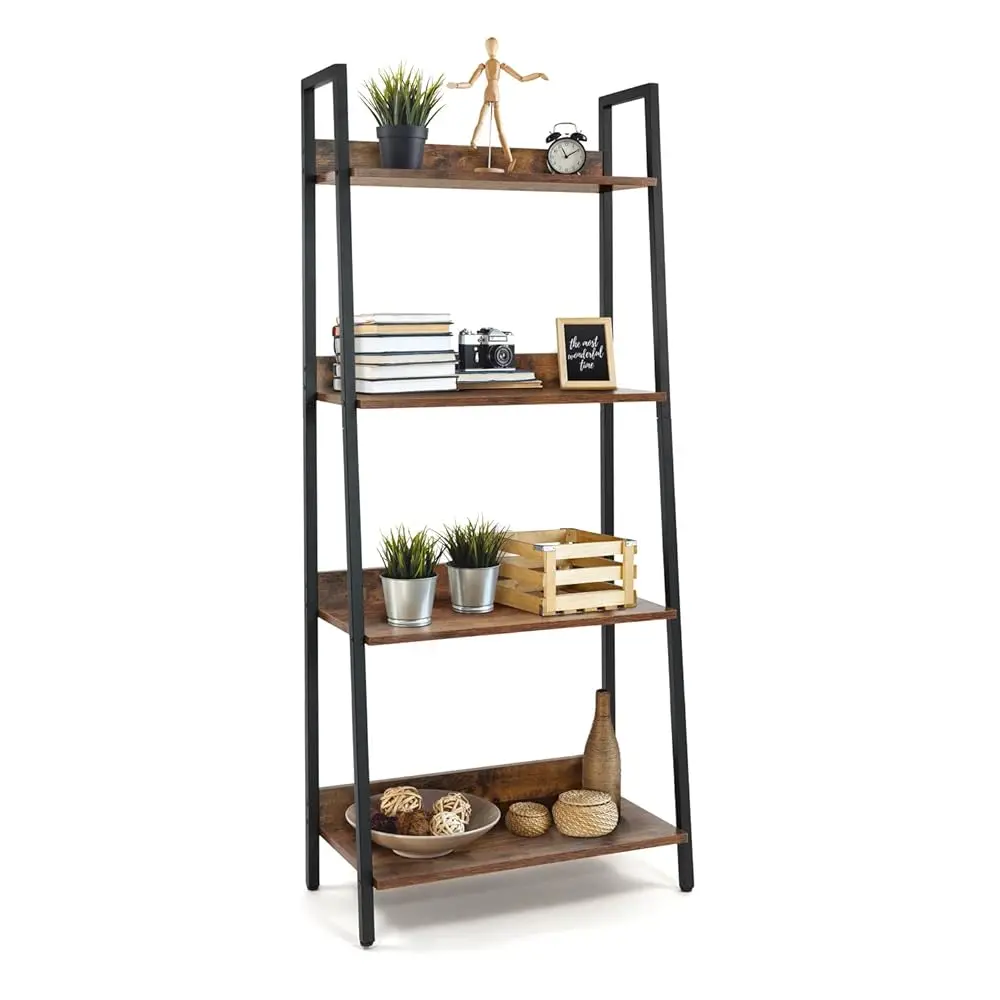 

4 Tier Ladder Bookshelf, 24 H Width Free Standing Shelf, Bookcase Shelf Storage Ra Organizer, Industrial Book Shelves For Home