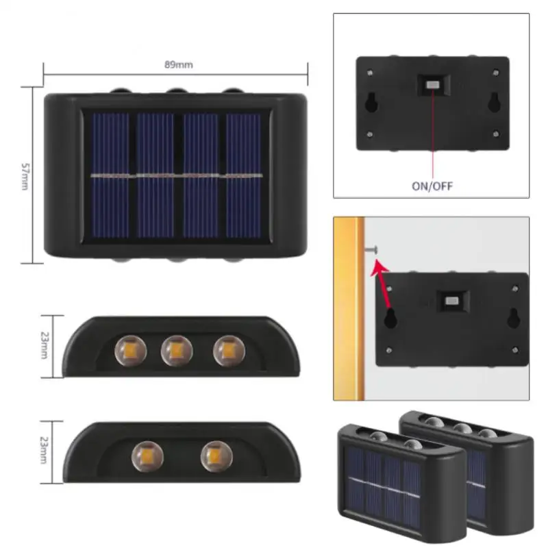 Imagem -06 - Luzes de Parede Solares Cerca para Baixo Lâmpadas Led à Prova Impermeável Água ao ar Livre Lâmpada de Parede Solar Quintal Jardim Garagem Caminho Decoração Lâmpadas