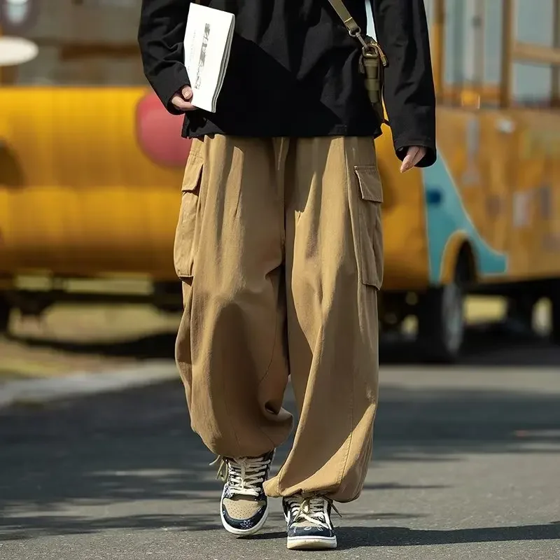 Cityboy Japanese Style Casual Pants For Men High Street American Style Oversize Khaki Wide Leg Cargo Pants Trendy