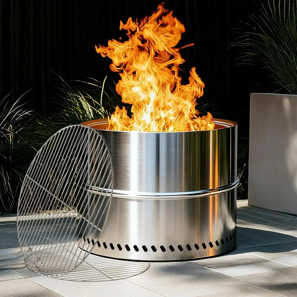 

Портативная костра из нержавеющей стали 19,8 с грилем, складная для кемпинга и использования на заднем дворе, простая установка, компактное хранилище