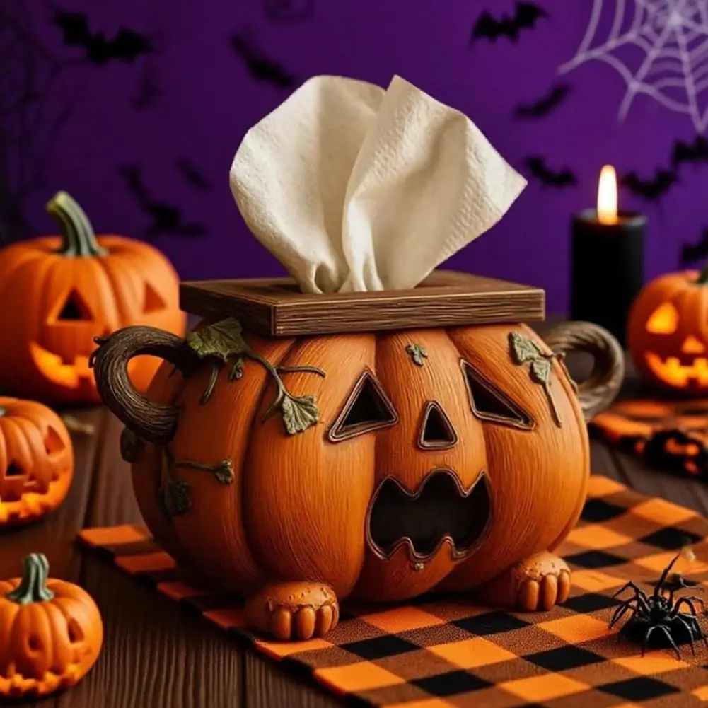 

Spooky Halloween Pumpkin Tissue Box Holder Universal Dispenser For Bathroom Kitchen Halloween Home Decor Accessory