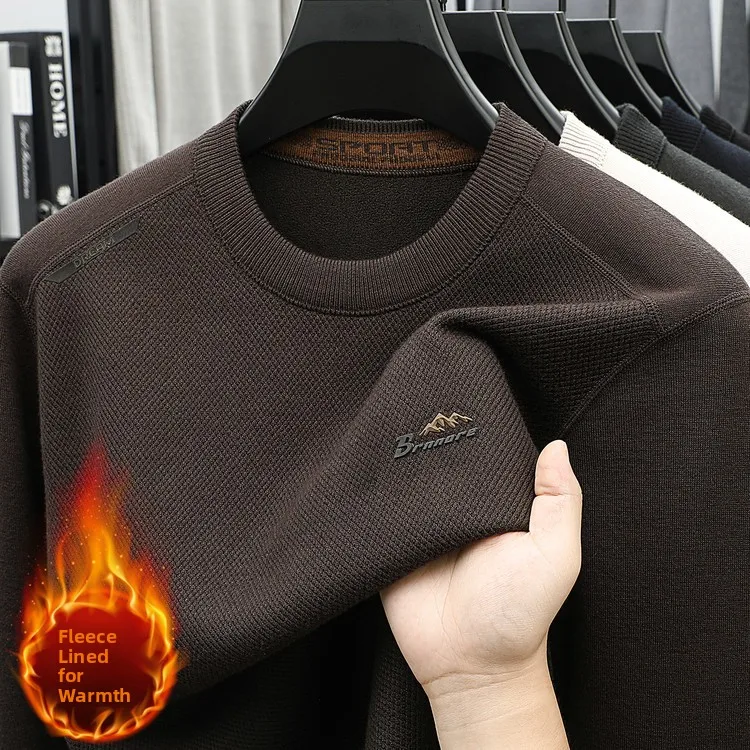 

Мужская утепленная толстовка с круглым вырезом на флисовой подкладке, свободного кроя, повседневная, универсальная, для среднего возраста, зимняя, базовая, модная