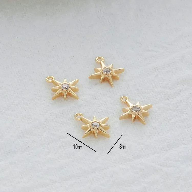 6PCS 8x10MM 14K Gold Color Plated and Zircon Star Connect Charms Pendants Jewelry Making Supplies Diy Accessories