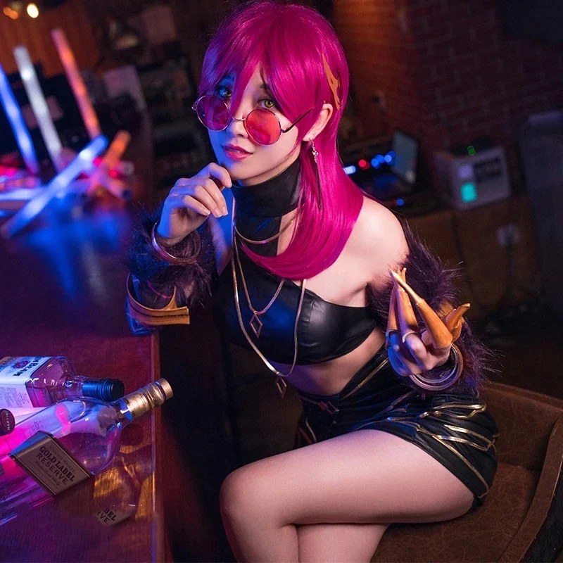 Evelynn-女性のコスプレ衣装,Kdaの衣装,セクシーな衣装,長いかつら,ハロウィーン,カスタマイズされたブーツ,靴