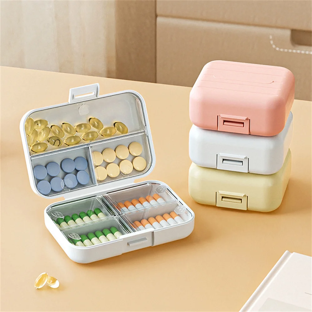 Plastic travel portable small square daily pill case mini 7 compartments storage box medicine pills organizer