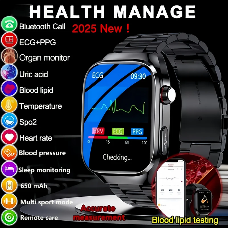 

2025 New Uric Acid Blood Fat Smart Watch Men ECG+PPG Pulse Blood Pressure Bluetooth Call Sports for Xiaomi Health Tracking Watch