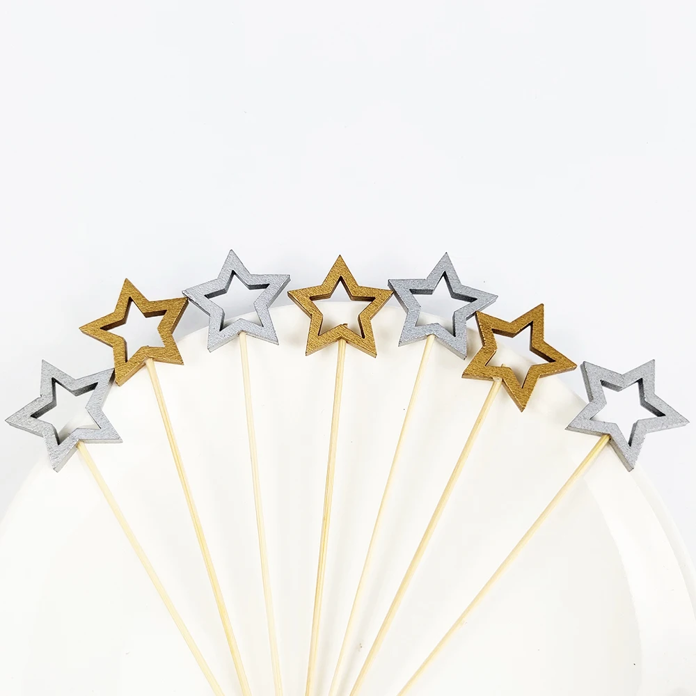 50 Stück Stern Einweg-Bambusspieße Gold Silber Buffet Obst Essen Picks Cocktail Sticks Weihnachtsdekoration Geburtstag Hochzeit – Detail 7
