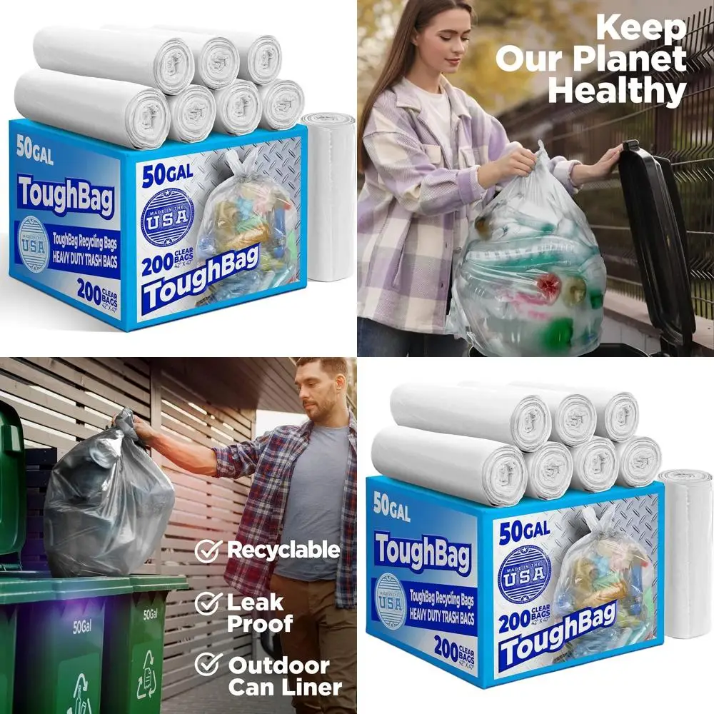 

200 упаковок прочных прозрачных мешков для мусора объемом 50 галлонов - Сделано в США