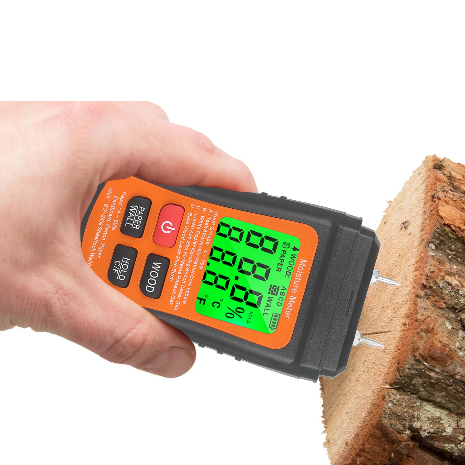 2Pin Wood Digital Humidity Content Tester with Backlit LCD Water Detector Timber Damp Detector for Lumber Concrete Building