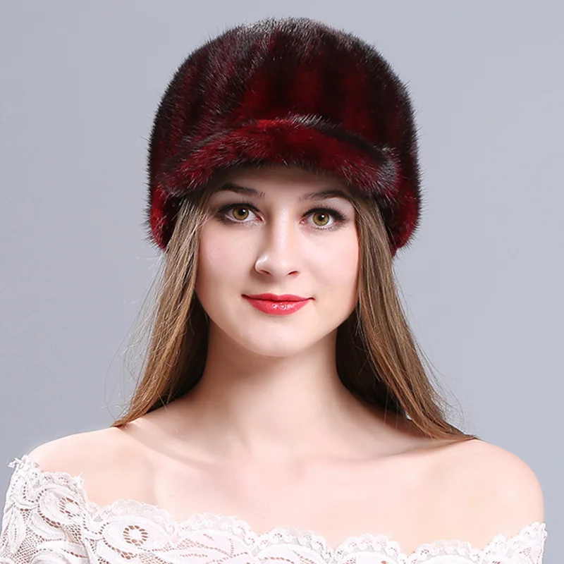 Beaver Rabbit Fur Skin Hair Hat With Elastic For Women Winter Warm Snow Ski Cap Female